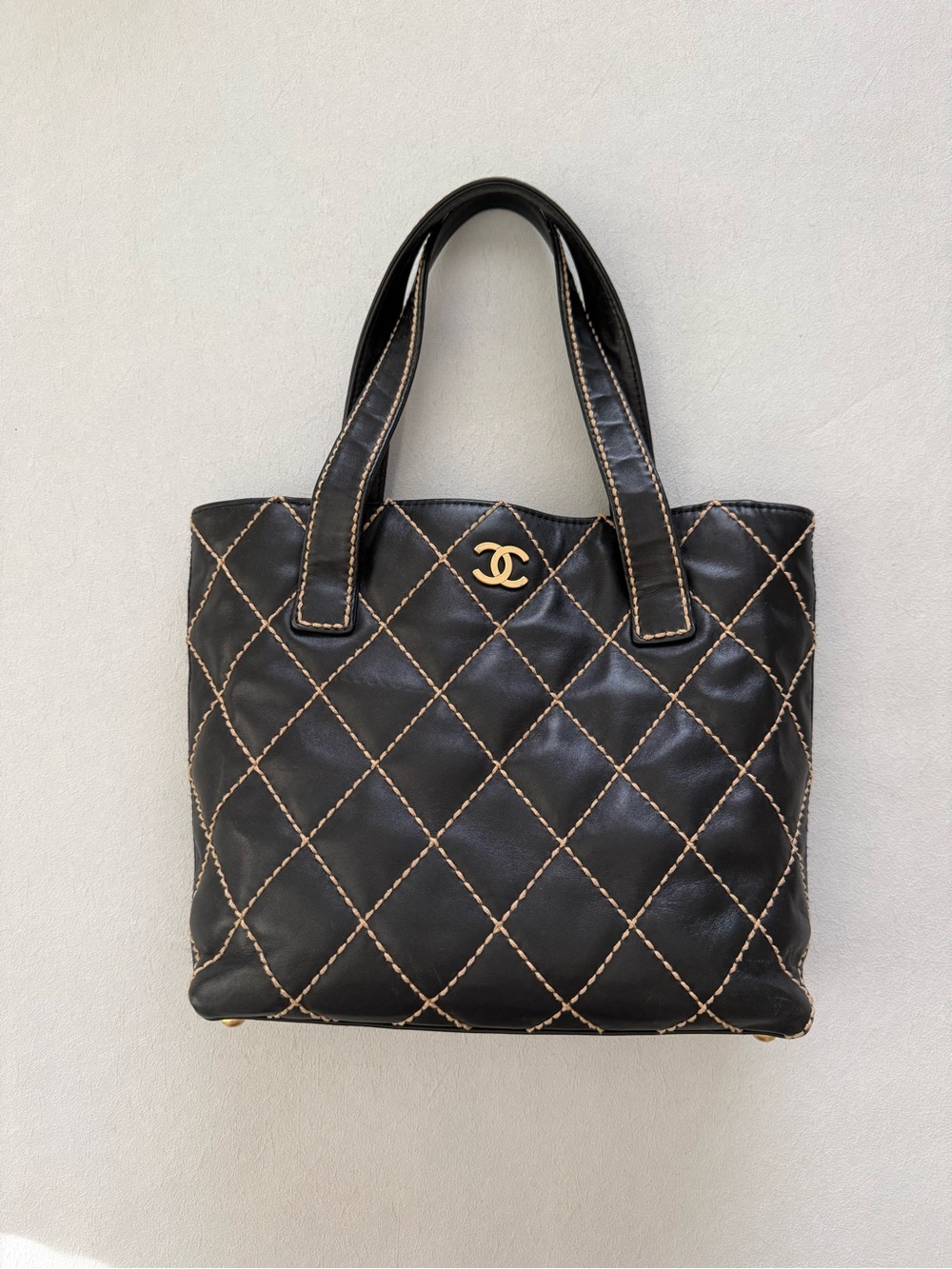 Chanel Black Wild Stitch Small Leather Tote with Gold CC
